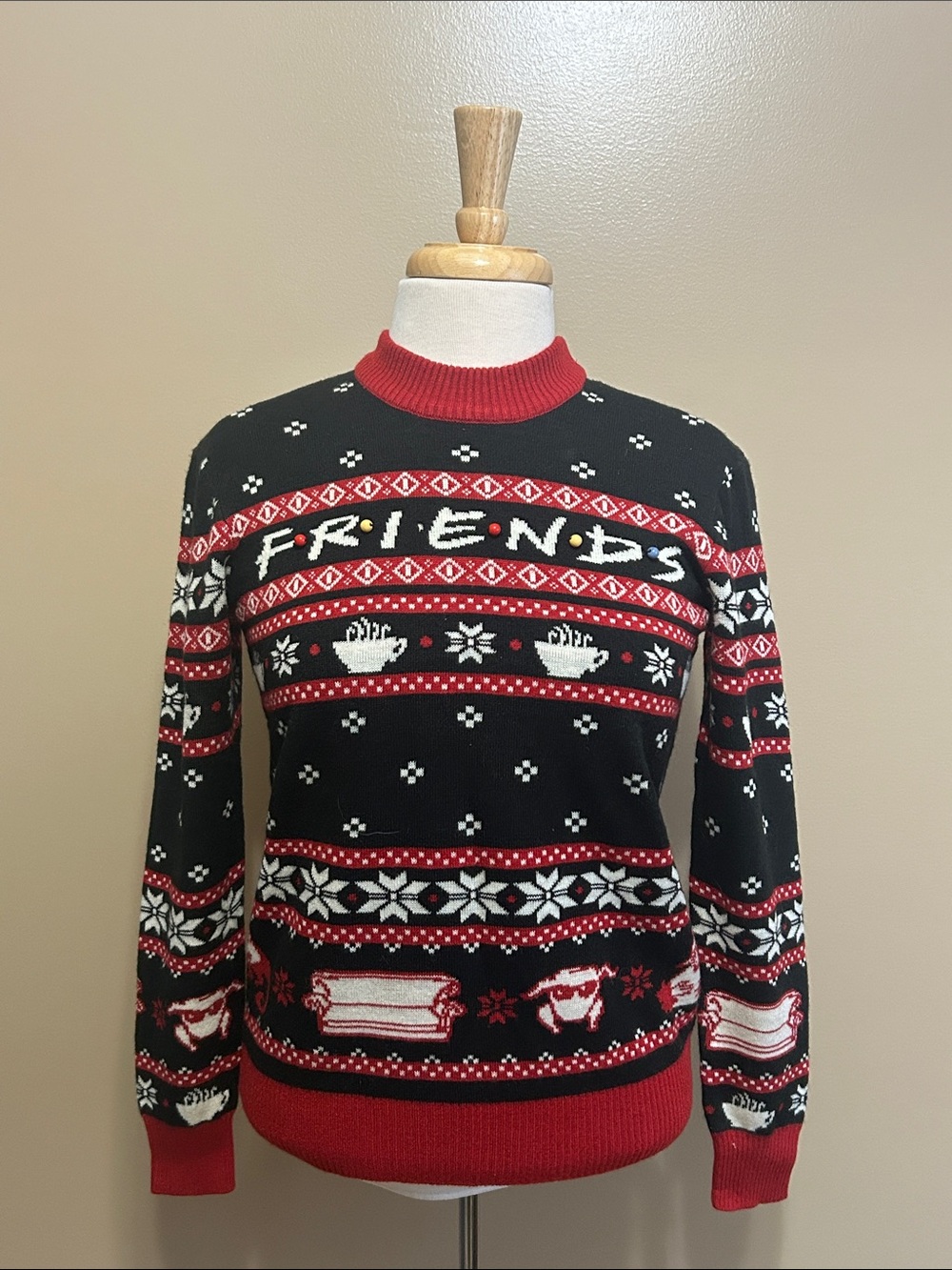 Black and Red 'Friends' Holiday Knit Crewneck Sweater